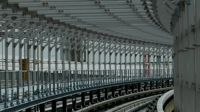 Tokyo, Japan -August 27, 2024: Rail of Yurikamome Line, automated guideway transit service in Tokyo, Japan