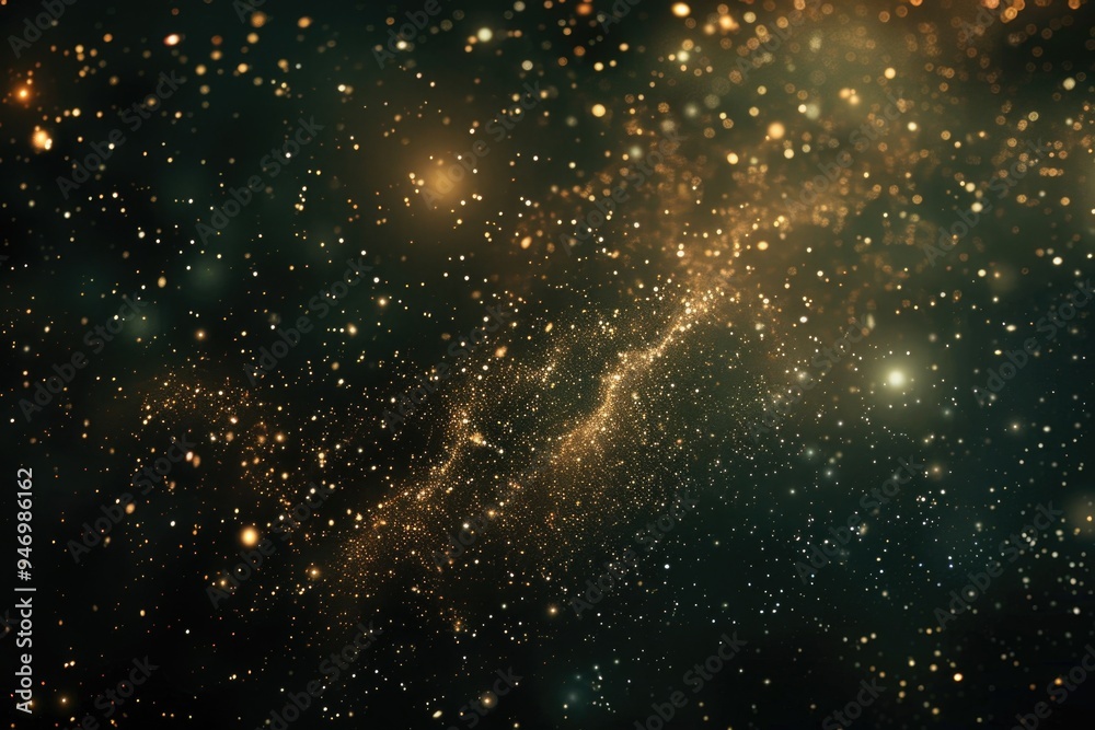Poster a dark background filled with numerous gold stars, perfect for use in designs related to celestial b