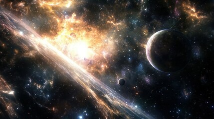 Obraz premium Cosmic Landscape with Planets and Nebulae