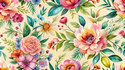 Vibrant watercolor blooms and whimsical botanicals dance across a soft, creamy background, evoking a carefree, eclectic vibe in this bohemian-inspired design.