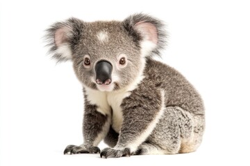 Adorable Koala Sitting Against White Background