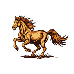 A realistic vector illustration of a brown horse galloping across a grassy field, with its mane and tail flowing in the wind.