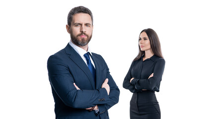 ambitious businesspeople support. professional business leader with manager. successful businesspeople. business coworkers isolated on white. two businesspeople in formal suit. business sharks