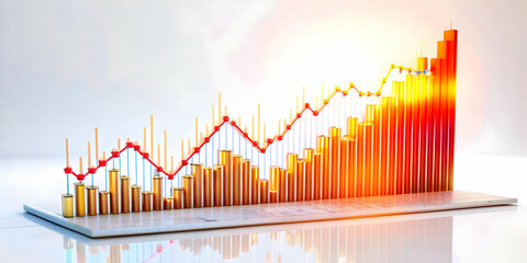 Fototapeta premium 3D Glowing Abstract Financial Report with Rising and Falling Data Points Concept - Market Volatility Visualization on White Background