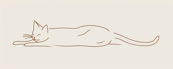 Line art illustration of a cat lying down.