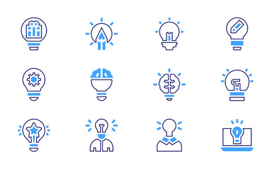 Idea icon set. Bold line style. Duotone colors. Editable stroke. lightbulb, light bulb, idea, ideas, creativity, energy