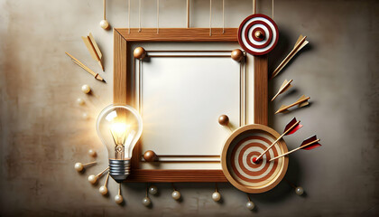 Visionary Leadership: Light Bulb and Target Border Frame for Strategic Planning with Ample Copy Space - Conceptualized Photo Stock