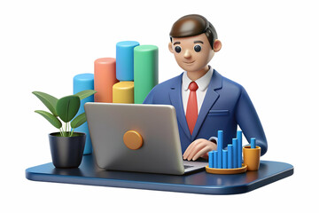 Tech-Savvy Financial Officer Analyzing Investment Performance on Laptop in Modern Office - Finance and Technology Fusion Captured in Candid Shot