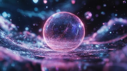 Glowing Sphere with Blue and Pink Hues in Abstract Space