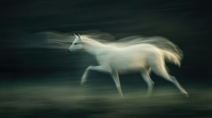 Obraz premium Blurred White Horse Running Through a Field