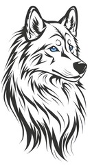 Fototapeta premium Black and White Wolf Head Illustration.