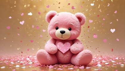 Obraz premium Cute Teddy Bear Heart Sprinkles Valentines Day Love Digital Painting