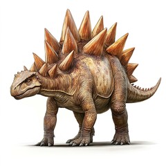 Fototapeta premium Realistic illustration of a Stegosaurus dinosaur with distinctive plates, isolated on a white background.