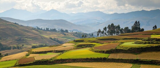 Rolling Hills and Terraced Fields in the Andes Mountains