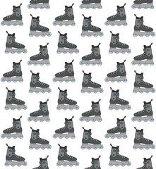 Vector seamless pattern of hand drawn sketch doodle colored roller skate isolated on white background