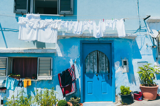 laundry hanging on a clothesline in italy procida naples