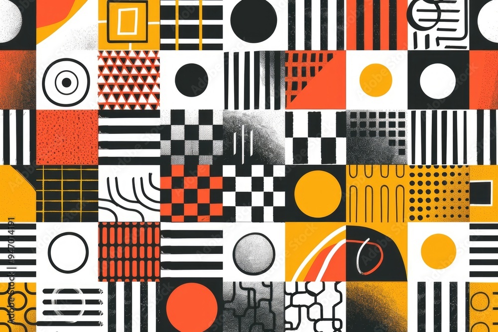 Poster A design featuring various geometric shapes and lines intersecting each other