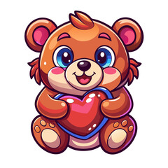 Obraz premium Cute teddy bear holding a heart isolated on a transparent background.