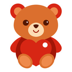 Cute teddy bear holding a heart isolated on a transparent background.