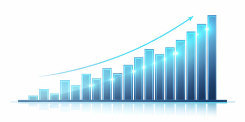 Flat Glowing Abstract Bar Chart with Rising Data Streams Concept for Smart Business Growth - Simple Vector Illustration Symbolizing Financial Success and Performance Improvement