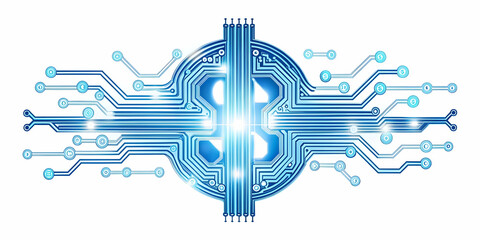 Flat Glowing Abstract Circuit Forming Dollar Sign with Streaming Data Concept: Integration of Finance and Technology in Smart Business Tone - Simple Vector Illustration Showing Flow of Digital Finance