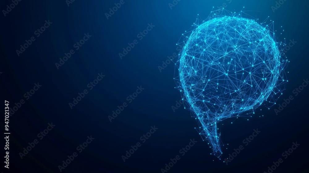 Poster abstract chatbot icon and talk bubble speech in futuristic low poly wireframe style. technological b
