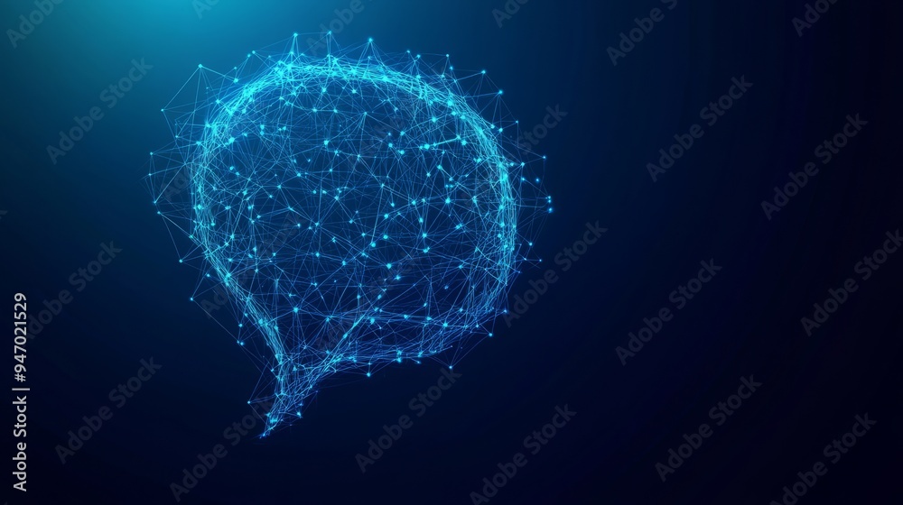 Poster abstract chatbot icon and talk bubble speech in futuristic low poly wireframe style. technological b