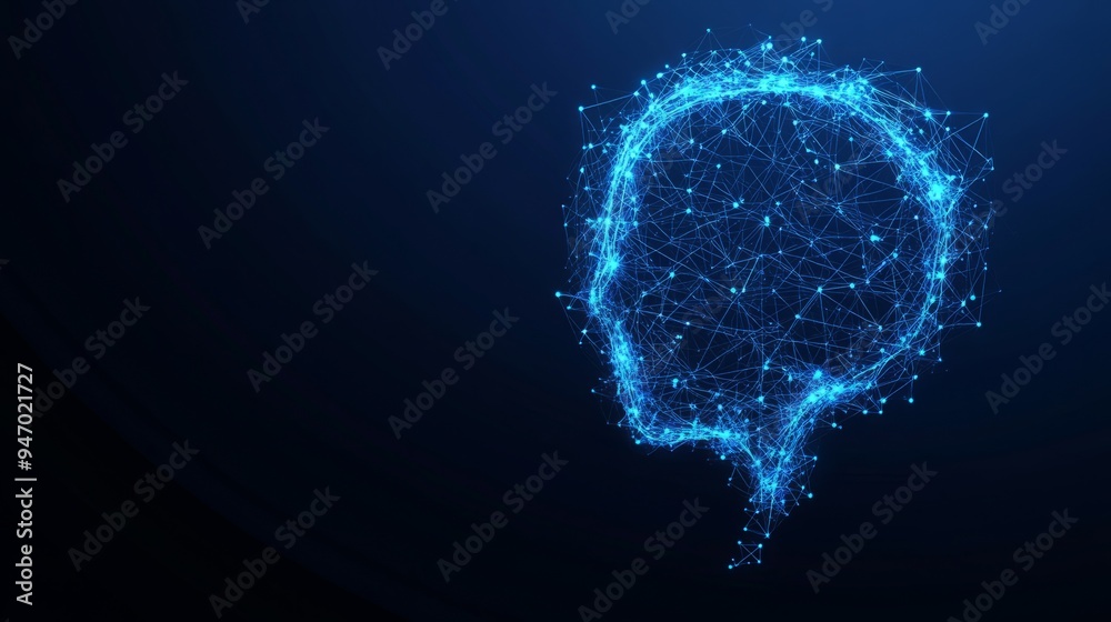 Poster abstract chatbot icon and talk bubble speech in futuristic low poly wireframe style. technological b