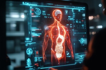 Futuristic holographic visualization of human circulatory system with ai diagnostics technology