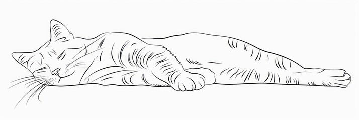 Sleeping Cat Line Art Illustration.