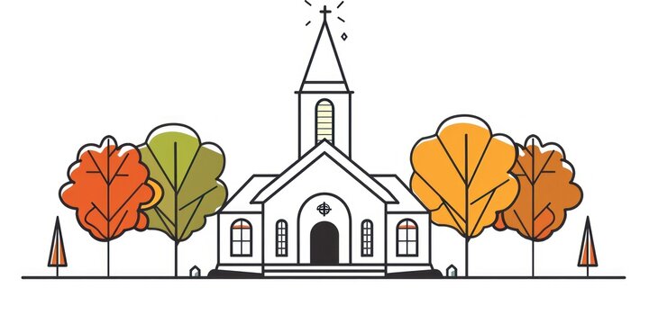church building with autumn trees clip art preview