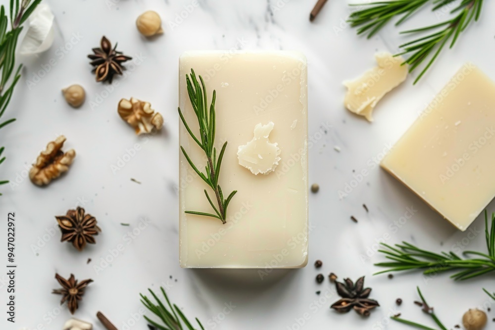 Poster a single soap bar sits on top of a counter
