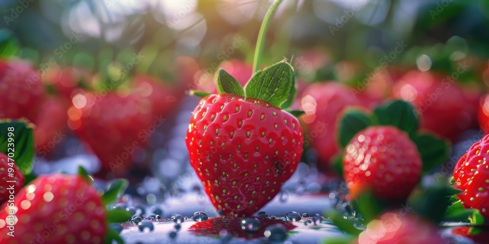 Wall mural Images of Nutritious Hydroponic Strawberries