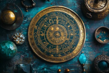 Naklejka premium Astrological background featuring prediction tools and celestial items for insightful forecasting