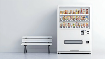 Modern Vending Machine with Bench in White Room