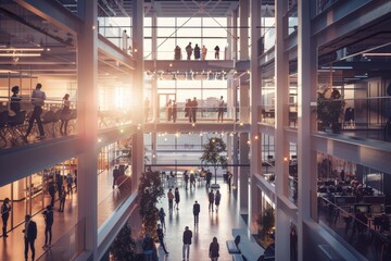 Obraz premium Group of people navigating through a structure