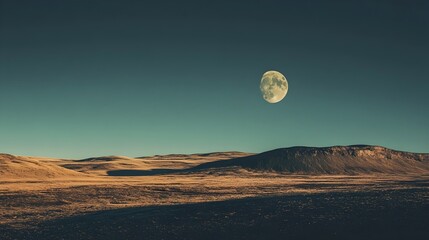 Lunar Luminance A conceptual image of the moon casting long shadows across a landscape with the light softly illuminating the terrain creating an ethereal and serene atmosphere
