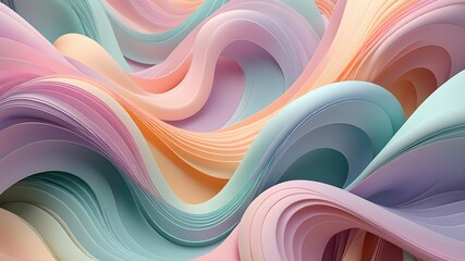 Graceful 3D Abstract Background with Flowing Organic Shapes, Soft Pastel Gradients, and Ambient Light Glow