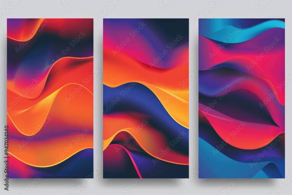Poster a collection of three banners with different colors and designs