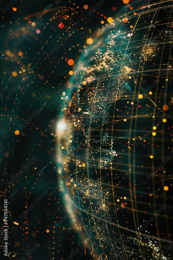 Poster a digital image of a globe surrounded by lights