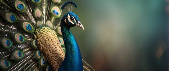 Peacock with its tail feathers partially spread