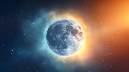 Obraz premium Glowing Celestial Orb A Conceptual Painting of the Moon Surrounded by a Mesmerizing Color Shifting Aura Evoking a Sense of Tranquility and Wonder in the Cosmos