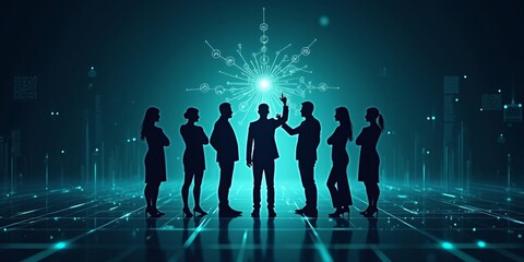Innovative Business Team: Futuristic Leadership and Digital Strategy Concept Visualization