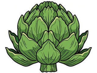 Cartoon illustration of an artichoke.