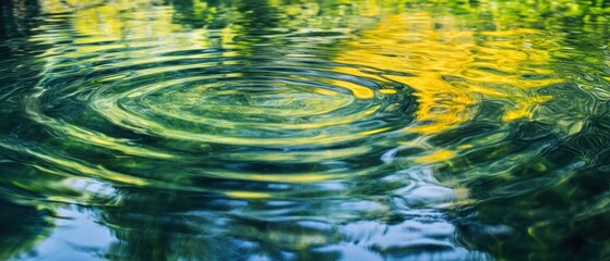 Abstract Water Ripples with Green and Yellow Reflections