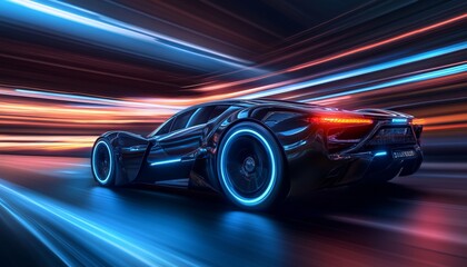 Fototapeta premium Futuristic electric vehicle on a highway a vision of advanced automotive technology in motion