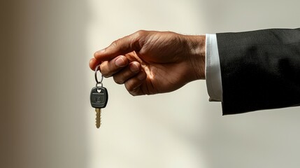Hand Holding a Car Key with Key Ring