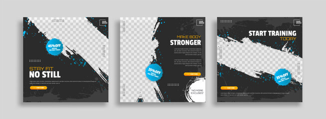 Set of Gym Fitness social media post design template. Suitable for social media, flyers, banner, and web.