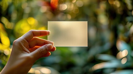 Hand Holding Frosted Glass Square Against Bokeh Background