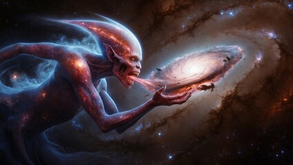 digital illustration of the alien with red nebula in the background